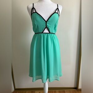 L8ter Mini Mint Green with Black Trim Baby Doll Dress Size S